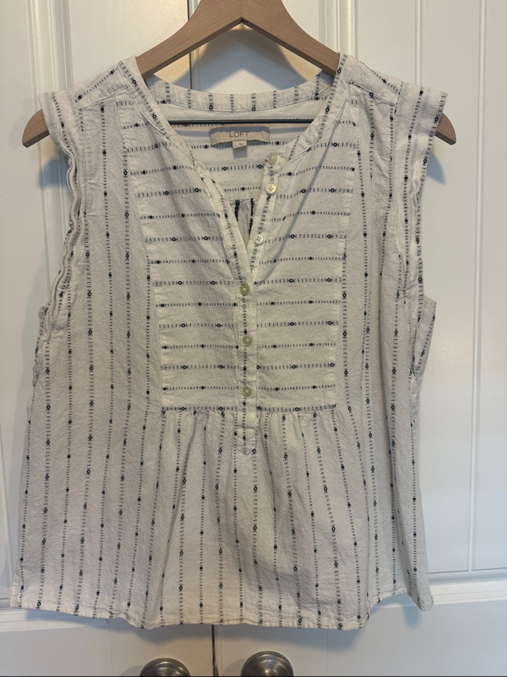 LOFT White & Black Striped Sleeveless Peplum Top